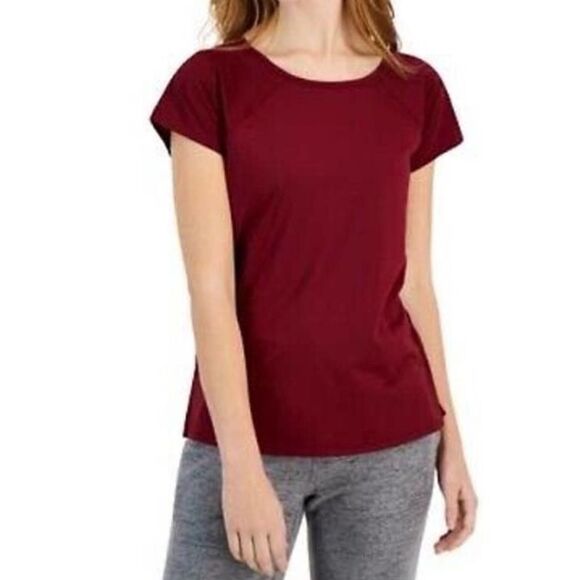 NWT Macy's x Ideology Lightweight Textured Short Sleeve Activewear Tee Maroon XS - Picture 12 of 13